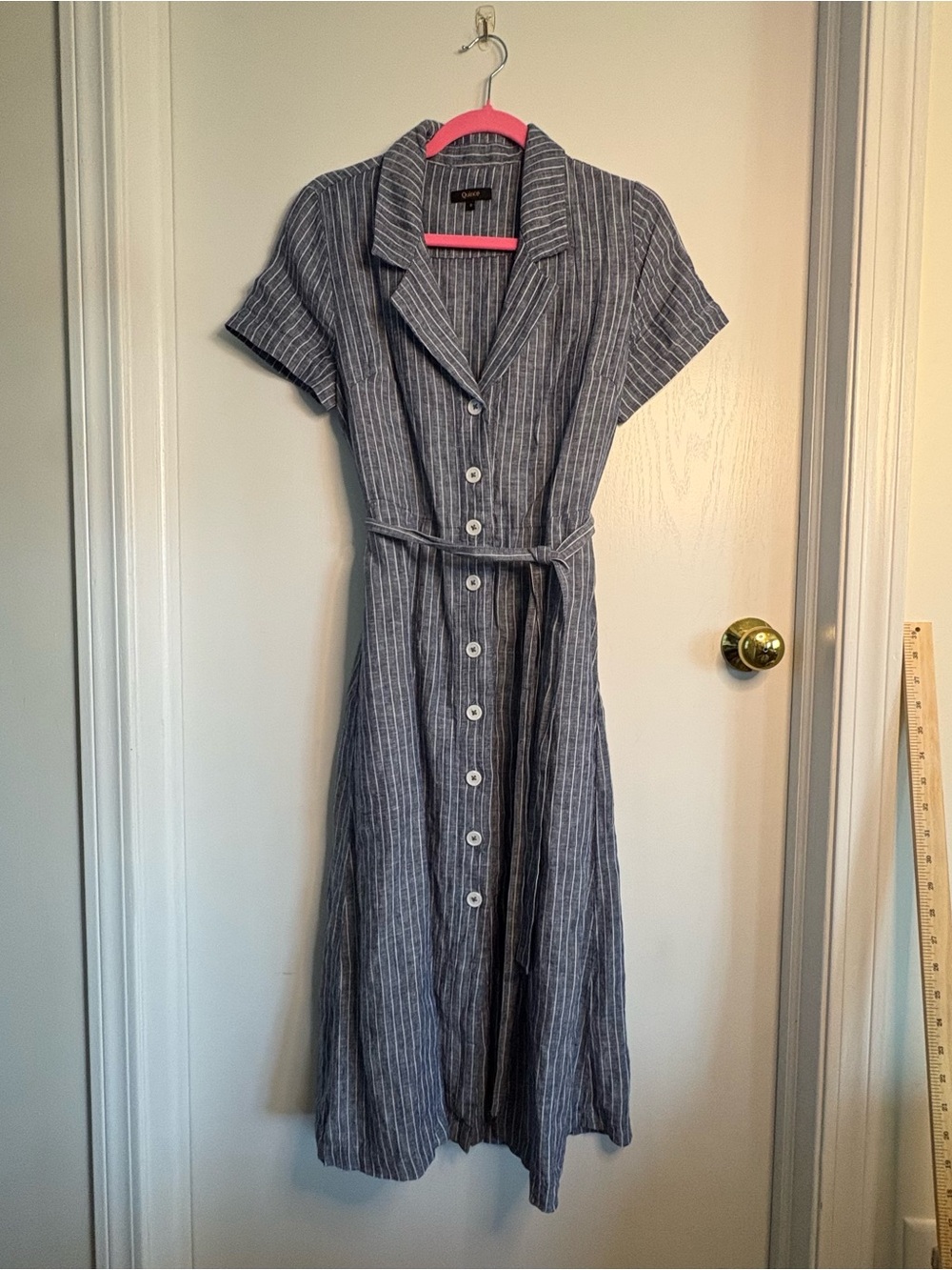 Quince Blue and White Pinstripe Midi Shirt Dress